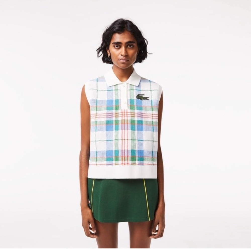 Lacoste sleeveless organic check Plaid Sleeveless polo Top size 40